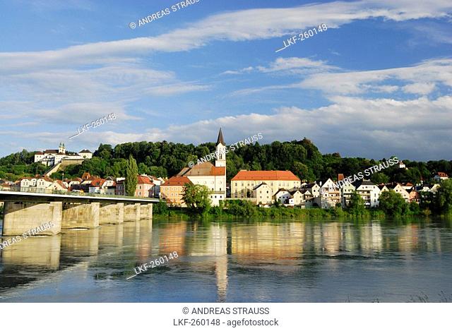 View over river Inn to Passau, Lower Bavaria, Bavaria, Germany