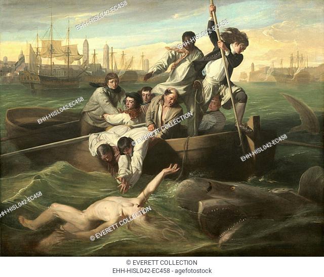 Watson and the Shark, by John Singleton Copley, 1778, American painting, oil on canvas. Shark attack on 14-year-old sailor Brook Watson in Havana Harbor in 1749