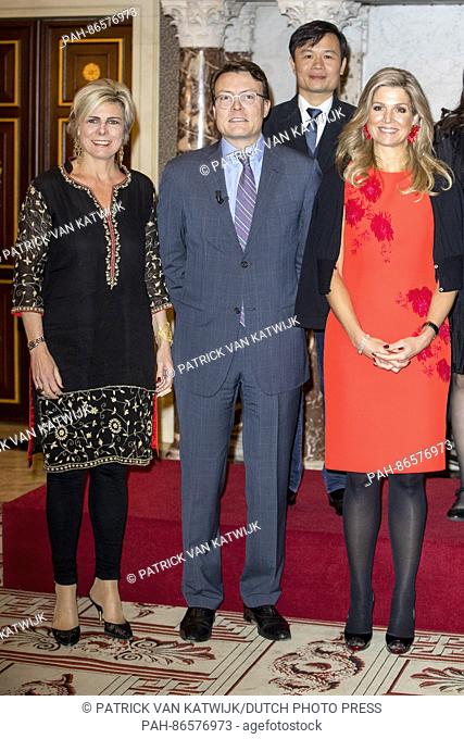 Queen Maxima (r), Prince Constantijn and Princess Laurentien of The Netherlands attend the award ceremony of the Prince Claus Prize 2016 in the Royal Palace in...