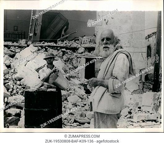 Aug. 08, 1953 - After Math of the Earthquakes: Photo Shows This aged resident of Argostoli, capital of the Ionian Island of Cephalonia