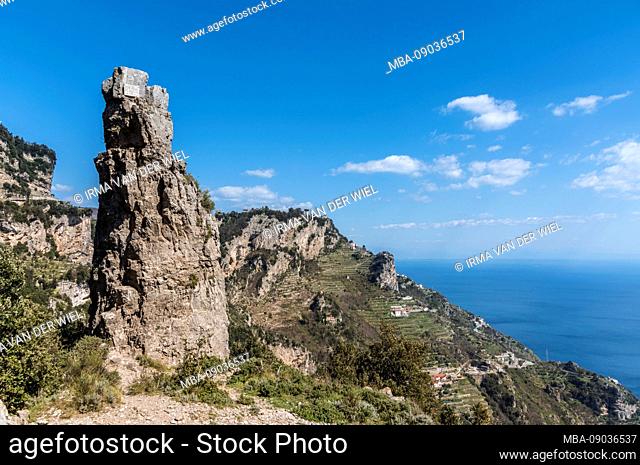 The Way of the Gods: Sentiero degli Dei. Incredibly beautiful hiking path high above the Amalfitana or Amalfi coast in Italy, from Agerola to Positano
