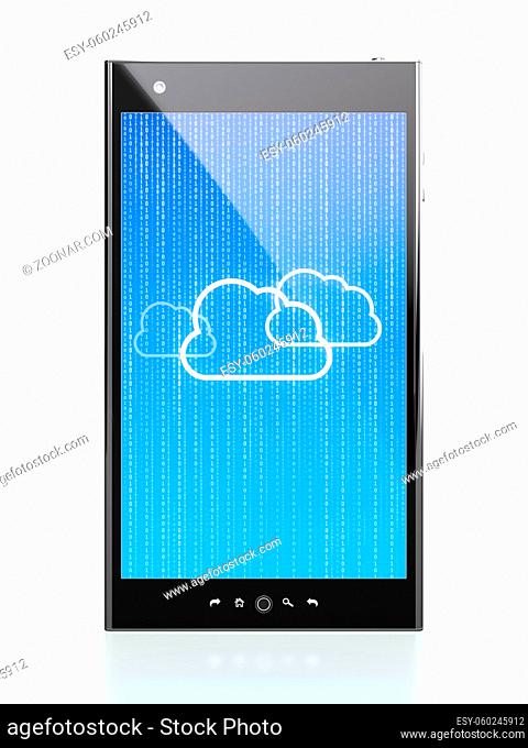 Smartphone with blue cloud computing diagram on screen