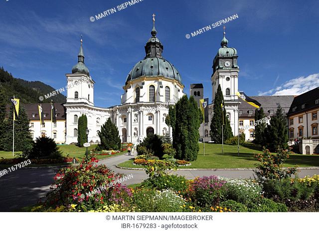 Inner courtyard and abbey church, Ettal Abbey, Upper Bavaria, Bavaria, Germany, Europe