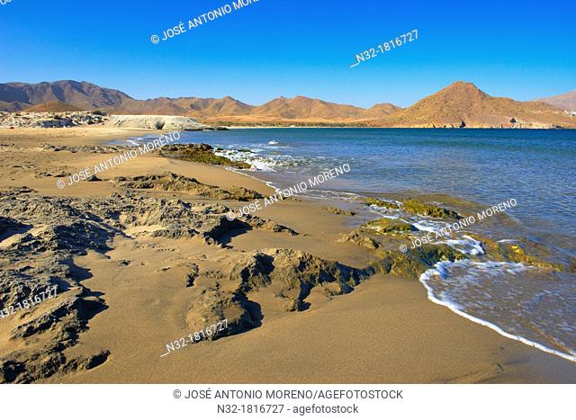 Los Genoveses beach, Genoveses Cove, Ensenada de los Genoveses, Cabo de Gata-Nijar Natural Park, Biosphere Reserve, Almeria province, Andalusia, Spain, Europe