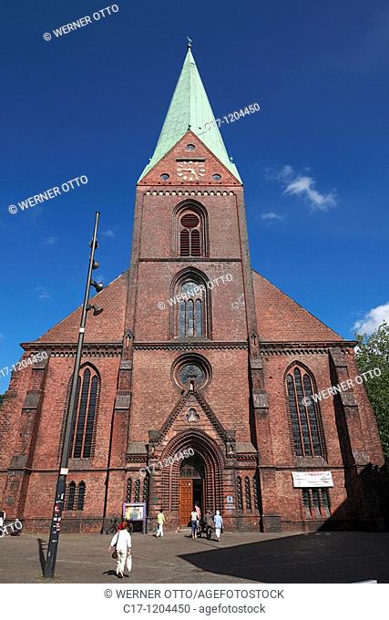 Germany, Kiel, Kiel Fjord, Baltic Sea, Schleswig-Holstein, Alter Markt, church Saint Nicolai, evangelic church, neo-Gothic style, brick building