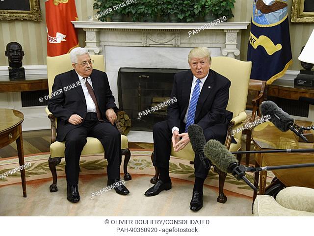 United States President Donald J Trump meets with President Mahmoud Abbas of the Palestinian Authority in the Oval Office of the White House in Washington, DC