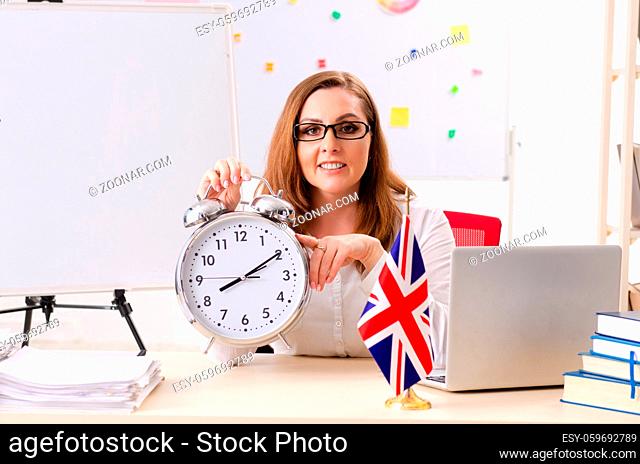 Female english language teacher in time management concept