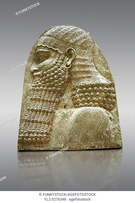 Stone relief sculptured panel fragment of a Dignitary. Inv AO 1432 from Dur Sharrukin the palace of Assyrian king Sargon II at Khorsabad, 713-706 BC