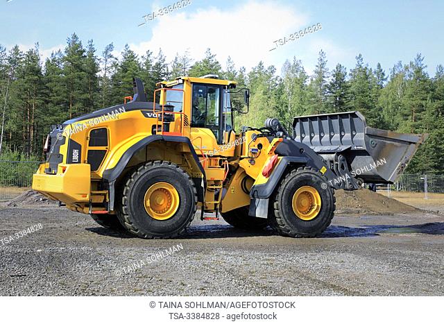 Hyvinkaa, Finland. September 6, 2019. Volvo L180H wheel loader at work in earthmoving operations on Maxpo 2019. Credit: Taina Sohlman