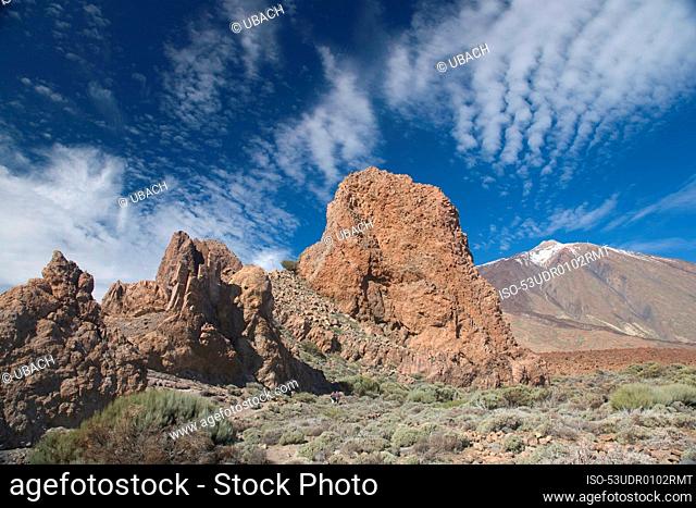 Rock formation in dusty rural landscape