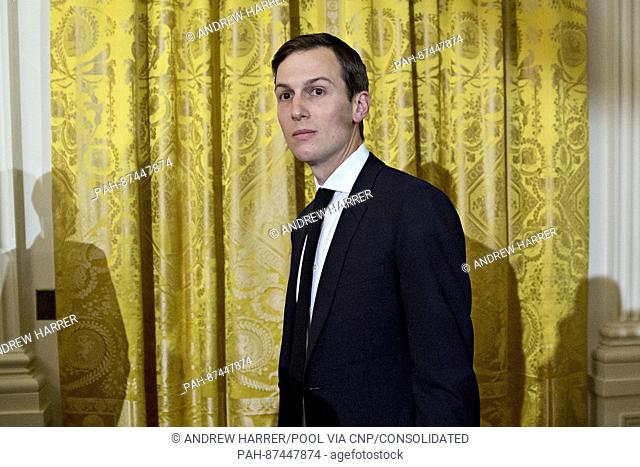 Jared Kushner, senior White House adviser, arrives to a swearing in ceremony of White House senior staff in the East Room of the White House in Washington, D