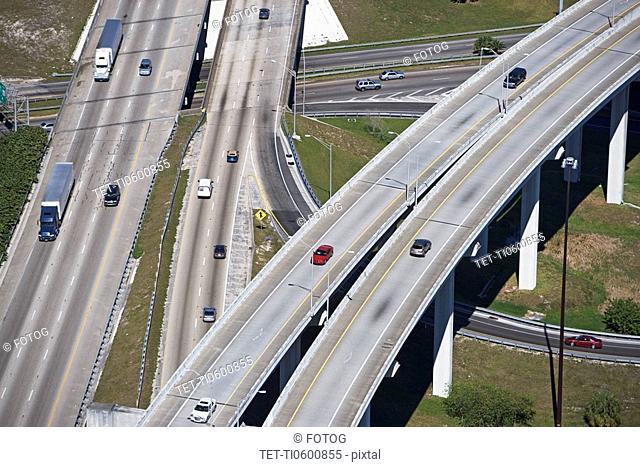 aerial view of roadway, highway