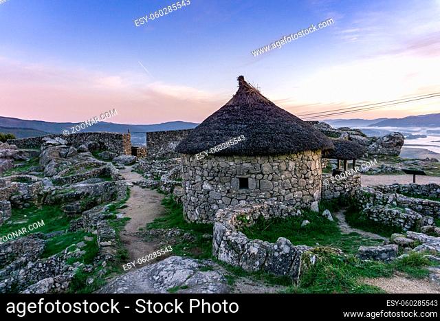 A view of the Gaelic ruins at Castro de Santa Tecla in Galicia at sunrise
