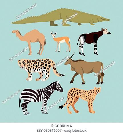Vector Set Of Different African Animals. Animals of the African savanna  Dromedary camel, crocodile, Stock Vector, Vector And Low Budget Royalty  Free Image. Pic. ESY-030816007 | agefotostock