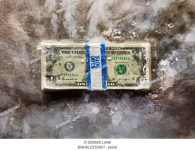 Frozen bundle of dollar bills