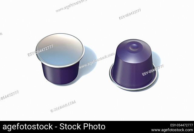Blank purple coffee capsule 3D rendering illustration isolated on white background