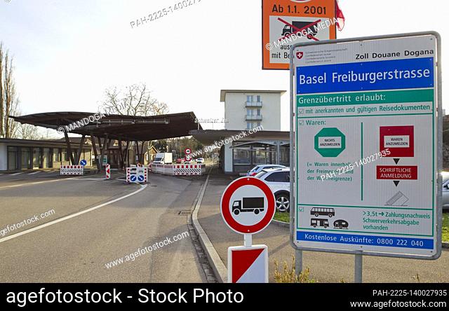 Weil am Rhein, Germany - February 19, 2021: German-Swiss Border in Weil am Rhein / Basel. Grenze, Grenzübergang, Schweiz, Zoll, Customs, Douane, Dogana