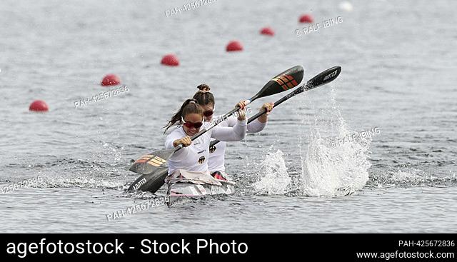 firo: 08/25/2023, water sports, Canoe World Championships in Duisburg, World Championships 2023, K2, women, 200 meter final, silver medal, silver