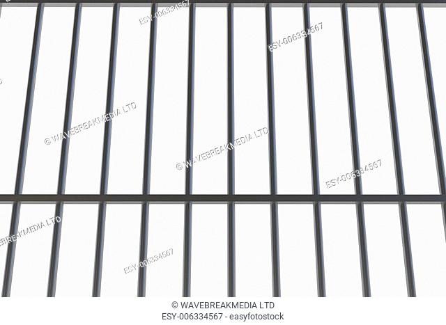 Digitally generated metal prison bars on white background