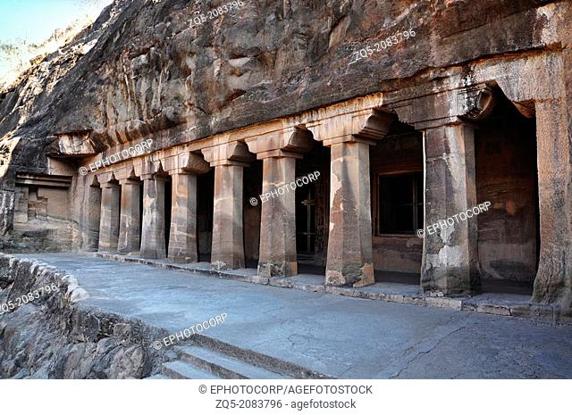Cave No. 4 :Façade. Largest Monastery. Ajanta Caves, Aurangabad, Maharashtra, India