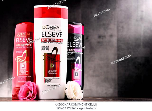 POZNAN, POLAND - AUG 11, 2017: L'Oreal S.A. is a French cosmetics company headquartered in Clichy, Hauts-de-Seine. It is the world's largest cosmetics producer