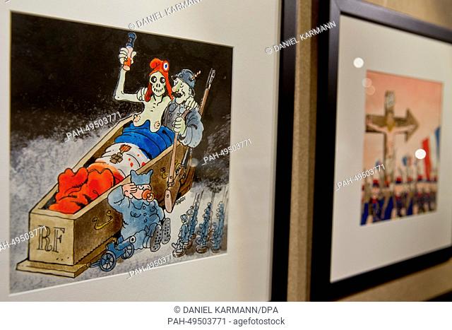 Drawings of French comics artist, Jacques Tardi, on the topic First World War are seen during the 16th Internationalen Comic Salon festival in Erlangen, Germany