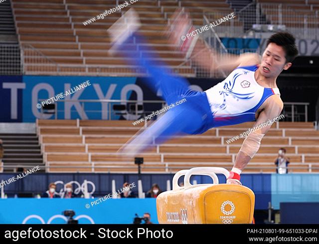 01 August 2021, Japan, Tokio: Gymnastics: Olympics, men's side horse, final at Ariake Gymnastics Centre. Lee Chih Kai from Taiwan in action