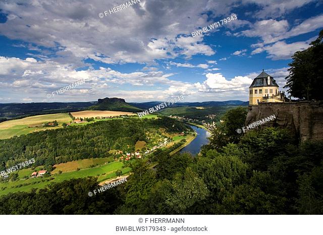 bastion Koenigsstein, view into the Elbe Valley, Germany, Saxony, Pirna