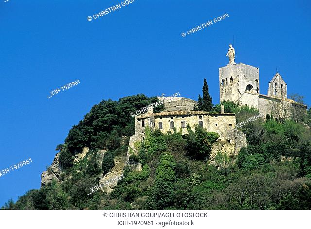 Knights Templar Tower overlooking the village of Clansayes, Drome department, region of Rhone-Alpes, France, Europe