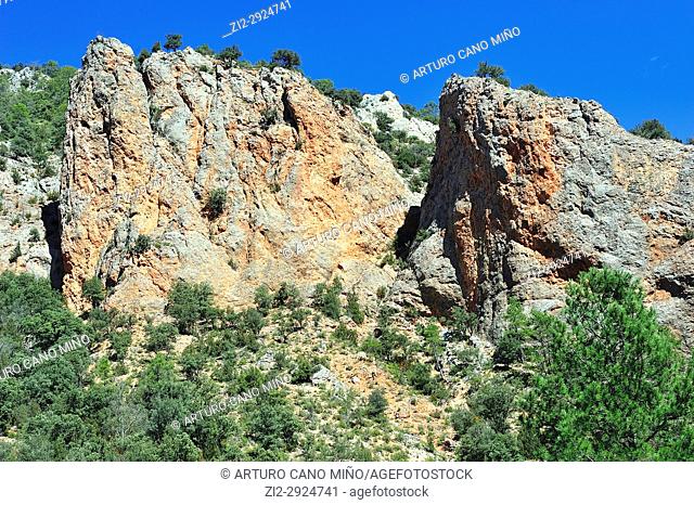 Cliffs near of the reservoir of El Campillo. The Alto Tajo Natural Park. Zaorejas town, Guadalajara province, Spain