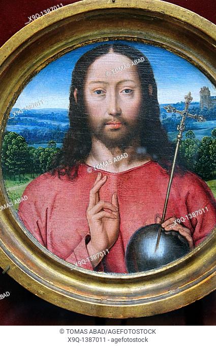 Salvator Mundi, 1475-99, Workshop of Hans Memling, Netherlandish, Oil on wood Overall, with integral frame, diameter 10 3/4 in , 27 3 cm, painted surface 8 in