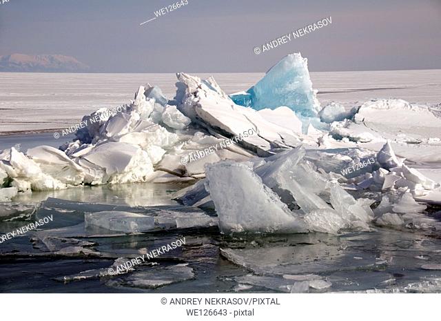 Hummocks, frozen Lake Baikal, Siberia, Russian Federation, Eurasia