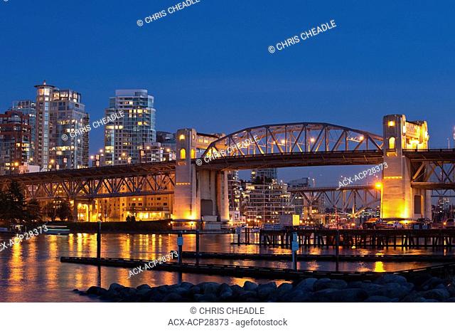 Vancouver, British Columbia, Canada, marina and Burrard Street Bridge at twilight