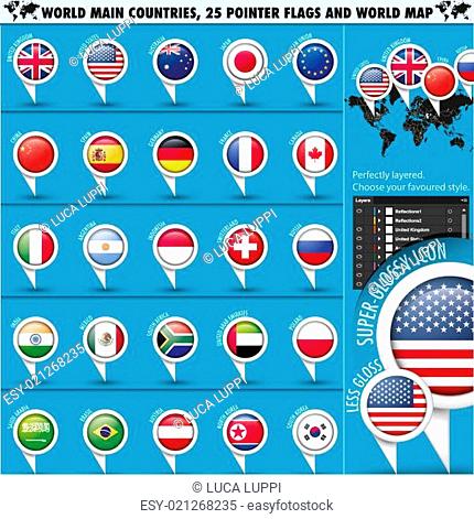 Round Pointer Flags world top 25 states set1