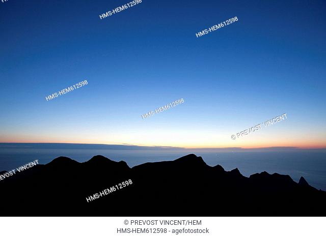 South Korea, North Gyeongsan Province, Ulleungdo Island, Seonginbong, sunset view of mountains and the sea from the top of Mount Seongin, 984 meters