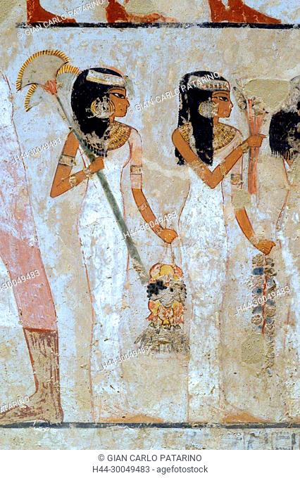 Luxor, Egypt, tomb of Menna or Menena (TT69) in the Nobles Tombs (Sheikh Abd El-Qurna necropolis): beautiful scenes of life