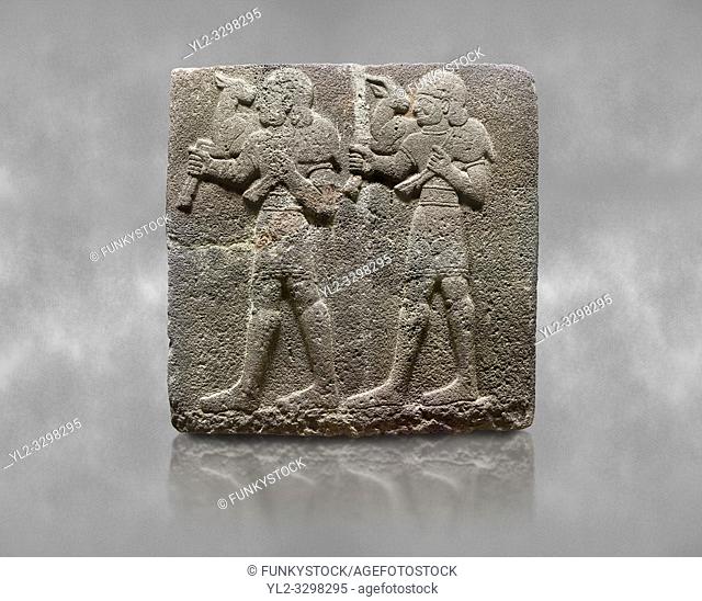 Hittite monumental relief sculpted orthostat stone panel of a Procession Basalt, KarkamÄ±s, (KargamÄ±s), Carchemish (Karkemish), 900-700 B. C
