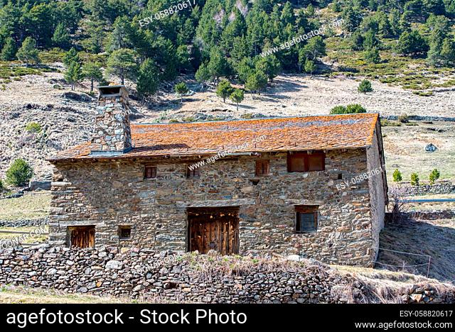 Vall de Incles, Andorra : 19 March 2020 : Old House at the entrance to the Incles Valley in Andorra a winter sunshine