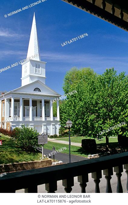 In the oldest town in the state of Tennessee there is a historic white clapboard church from the antebellum pre-civil war era