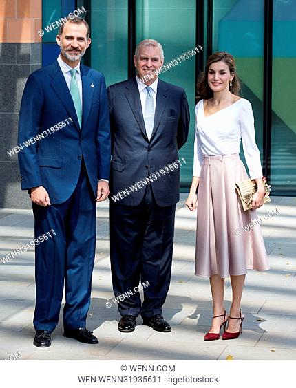King Felipe, Queen Letitia of Spain and Prince Andrew greeting at the Francis Crick Institute in London. Featuring: King Felipe, Prince Andrew