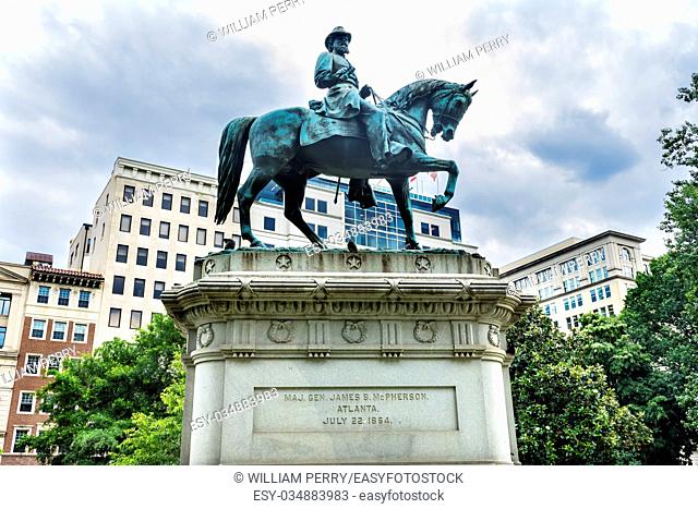 General James Mcpherson Memorial Civil War Statue Mcpherson Square Washington DC. Statue created 1876, sculptor Louis Rebisso
