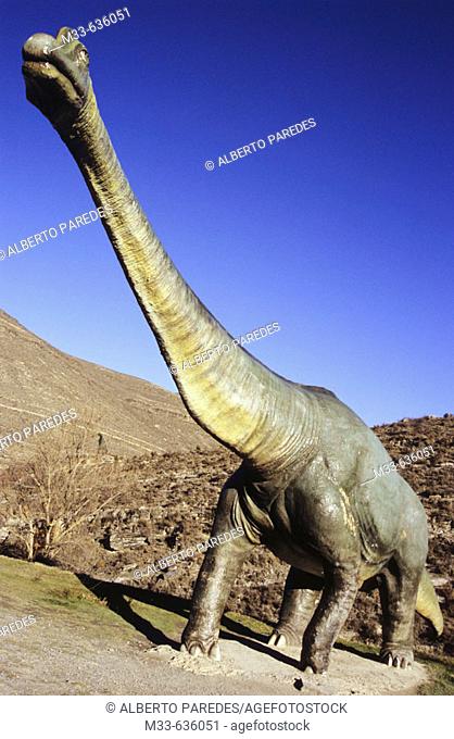 Life size replica of a diplodocus dinosaur in Valdecevillo. Enciso. La Rioja. Spain