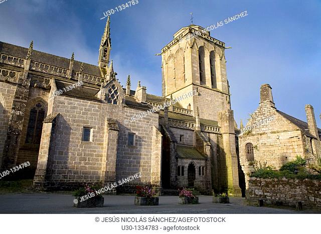St Ronan church and typical street in the small town of Locronan, in the Finistere department  Brittany  France