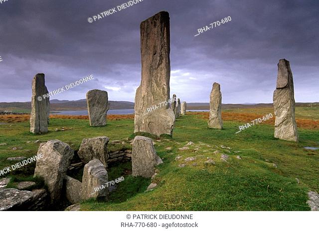 Callanish Callanais Standing Stones, erected by Neolithic people between 3000 and 1500 BC, Isle of Lewis, Outer Hebrides, Scotland, United Kingdom, Europe