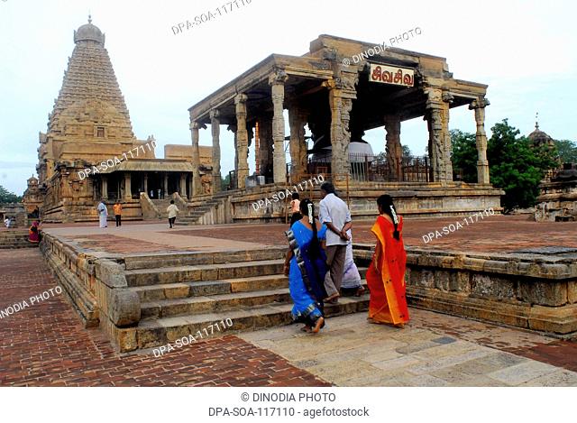 Brihadeshwara temple also called Big temple  (Periya koil) built in 10th Century AD By Raja  Chola  dedicated to Lord Shiva at Thanjavur  ; Tamil Nadu ; India