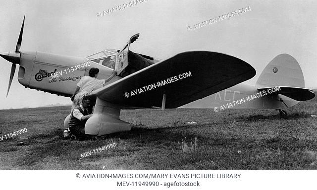 Beryl Markham Checking her Aircraft. This Aircraft Flew her Across the Atlantic on 4 to 5 September 1936, She Left Abingdon and Crashed Landed in Baleine
