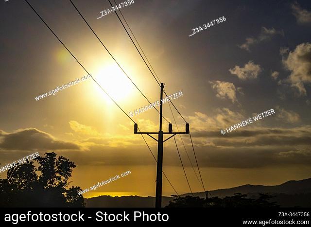 Sunset and electricity poles in Cuba, Caribbean, Central America
