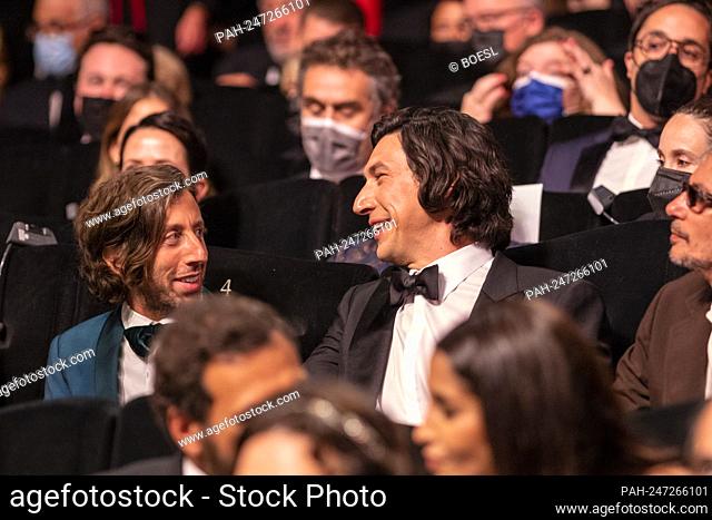 Simon Helberg (l) and Adam Driver attend the opening ceremony of the 74th Annual Cannes Film Festival at Palais des Festivals in Cannes, France, on 06 July 2021
