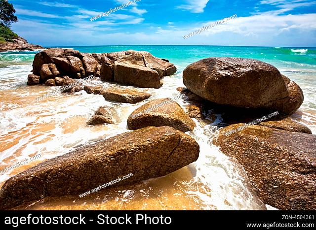 Beautiful tropical beach with sea view, clean water blue sky. Nature background