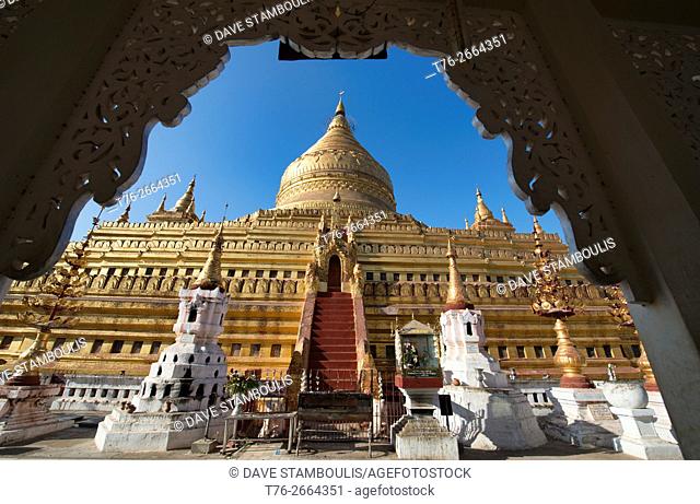 The ornate golden Shwezigon Pagoda, Bagan, Myanmar